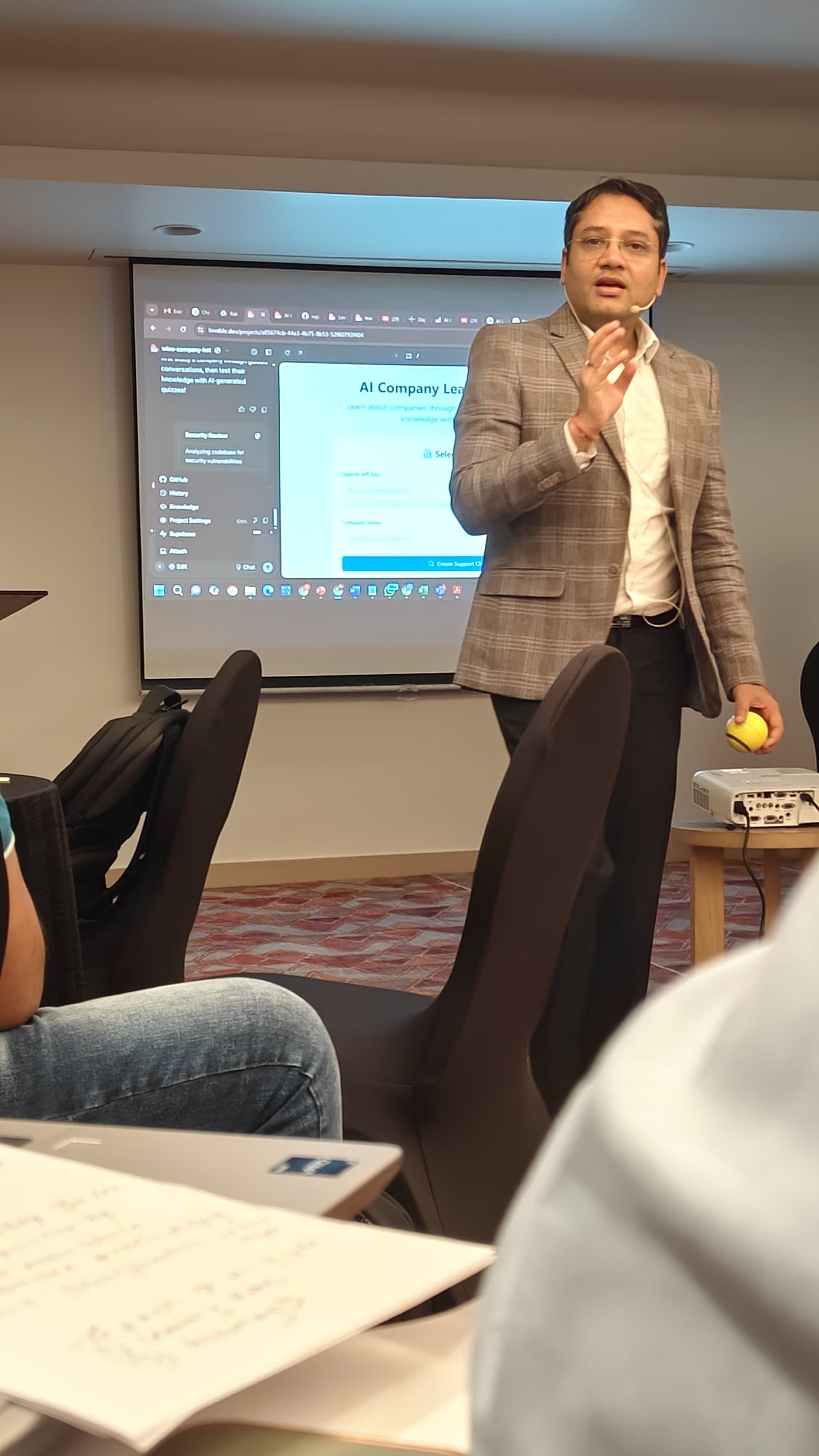 Senior professionals collaborating during an AI learning activity